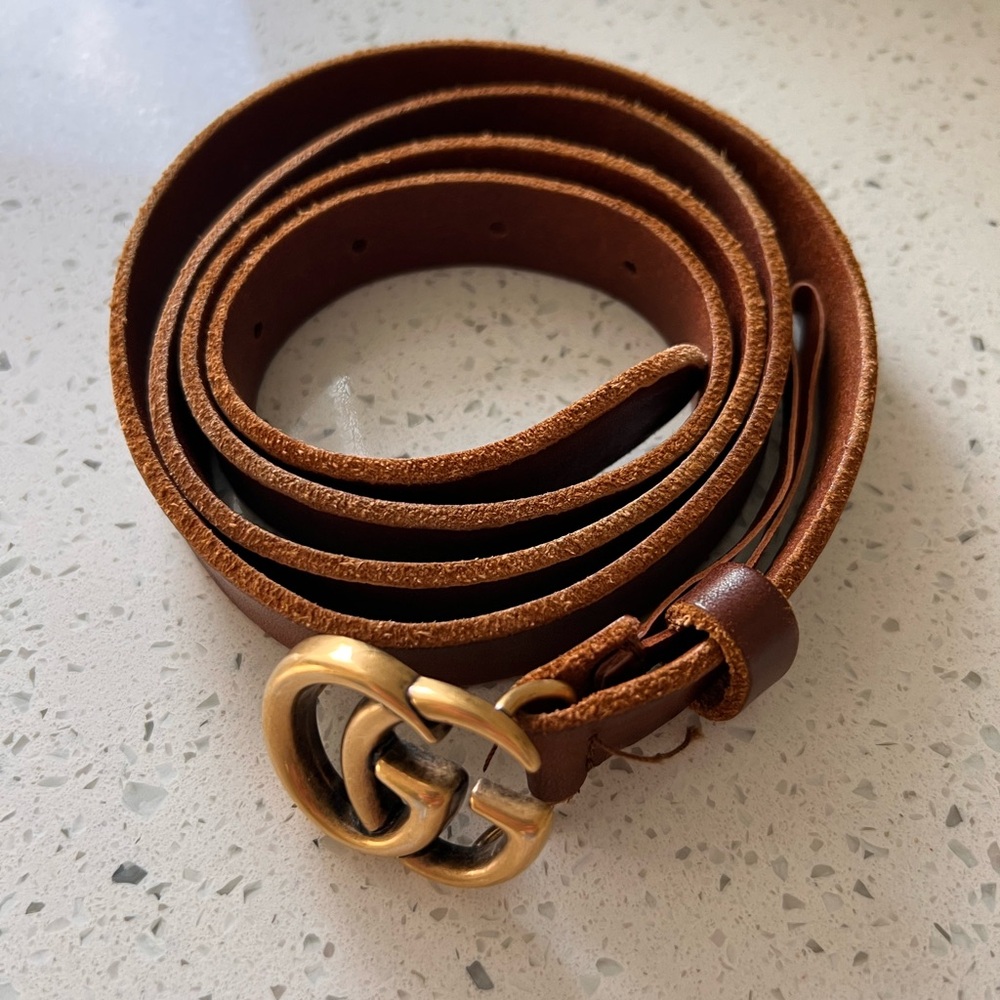 Brown Leather Authentic Gucci Belt with Gold Buckle